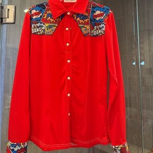 Ranch Dress’n Red Comic Print Performance Rodeo shirt